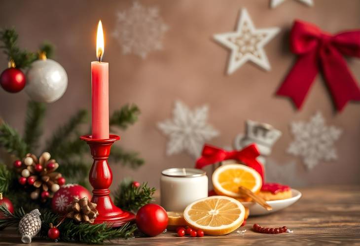 Cozy Christmas Red Candlestick and Holiday Aromas